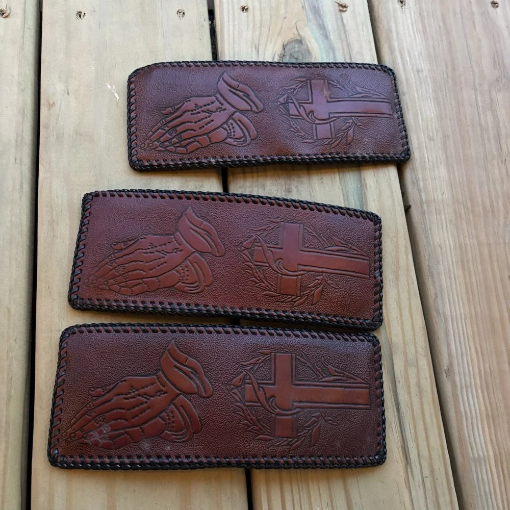 Vintage Jesus Leather Wallet Bi Fold Hand Tooled Whipstitch Prayer Religious